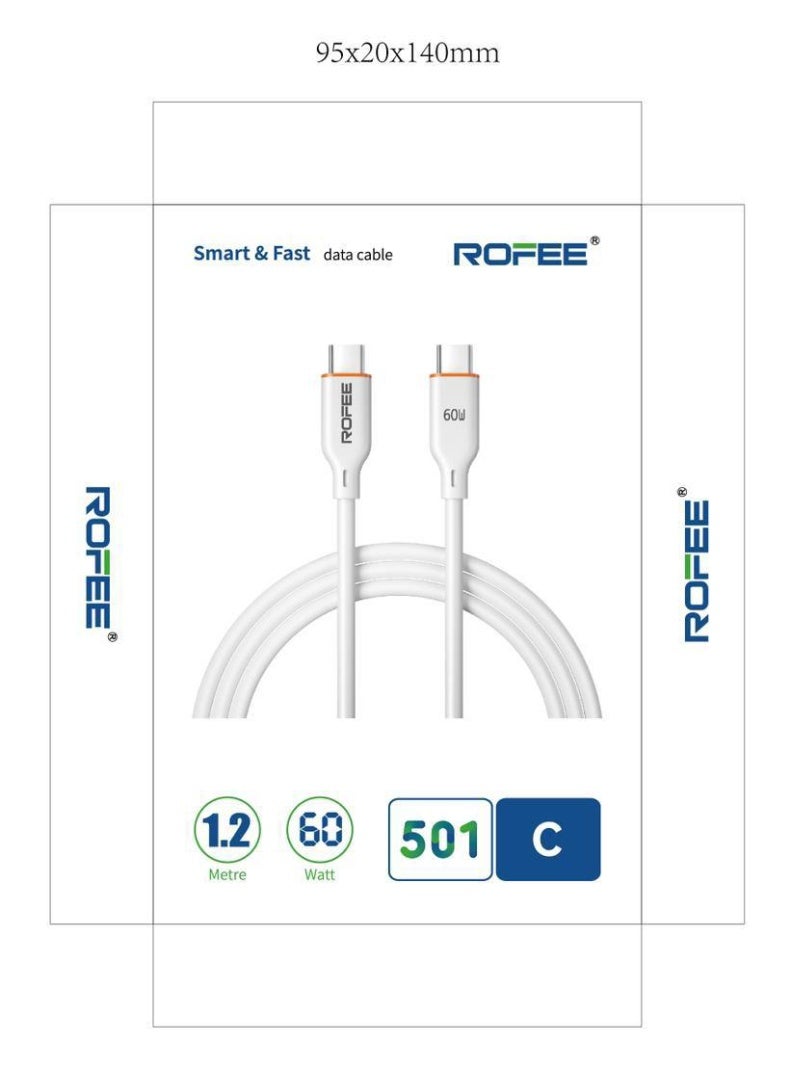 ROFEE Fast Charging Data Cable 60 Watt 501C Type-C to Type-C 1.2 Meter -Pack Of 3 - Image 4